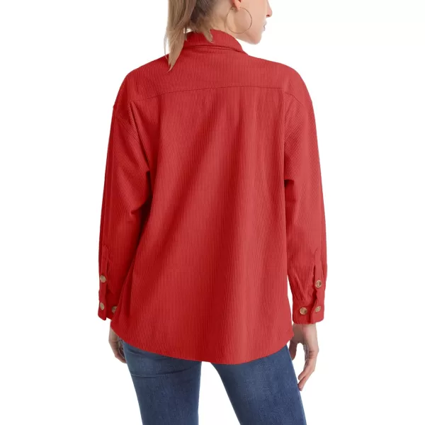 MAGCOMSEN Womens Corduroy Shacket Long Sleeve Button Down Shirt Spring Casual Jacket Bust Pocket Loose Fit Blouse Tops