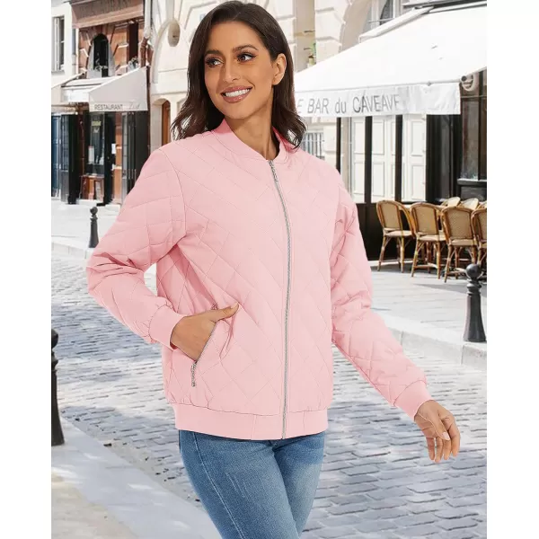 MAGCOMSEN Women's Diamond Quilted Jackets Lightweight Casual Bomber Jacket Warm Cotton Padded Coats with 2 Pockets