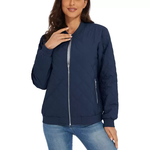 MAGCOMSEN Women's Diamond Quilted Jackets Lightweight Casual Bomber Jacket Warm Cotton Padded Coats with 2 Pockets