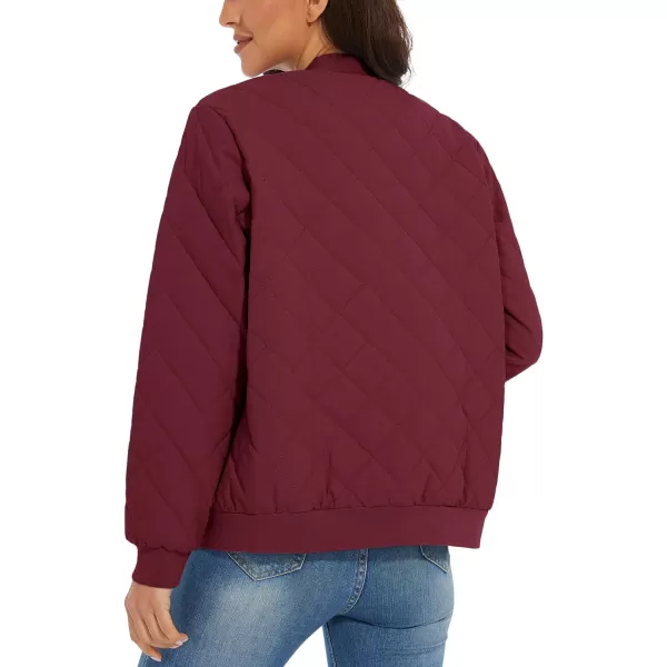 MAGCOMSEN Women's Diamond Quilted Jackets Lightweight Casual Bomber Jacket Warm Cotton Padded Coats with 2 Pockets