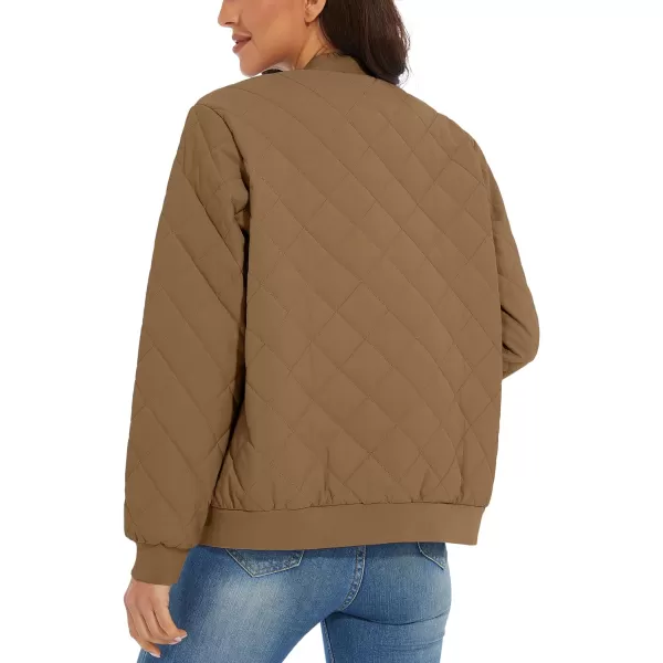 MAGCOMSEN Women's Diamond Quilted Jackets Lightweight Casual Bomber Jacket Warm Cotton Padded Coats with 2 Pockets