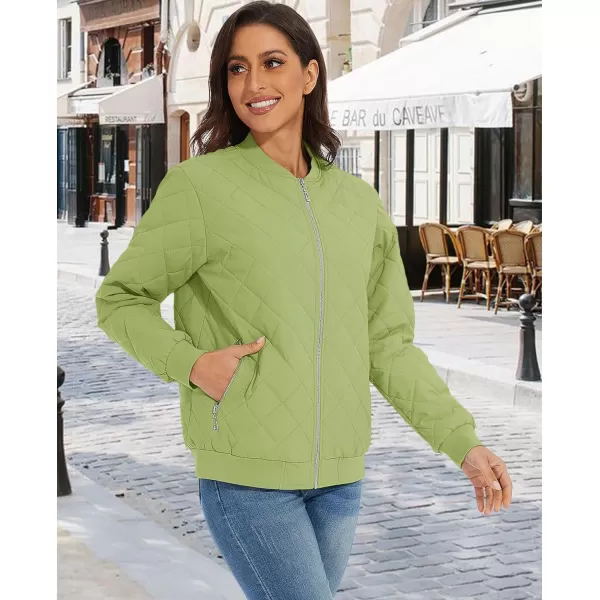 MAGCOMSEN Women's Diamond Quilted Jackets Lightweight Casual Bomber Jacket Warm Cotton Padded Coats with 2 Pockets