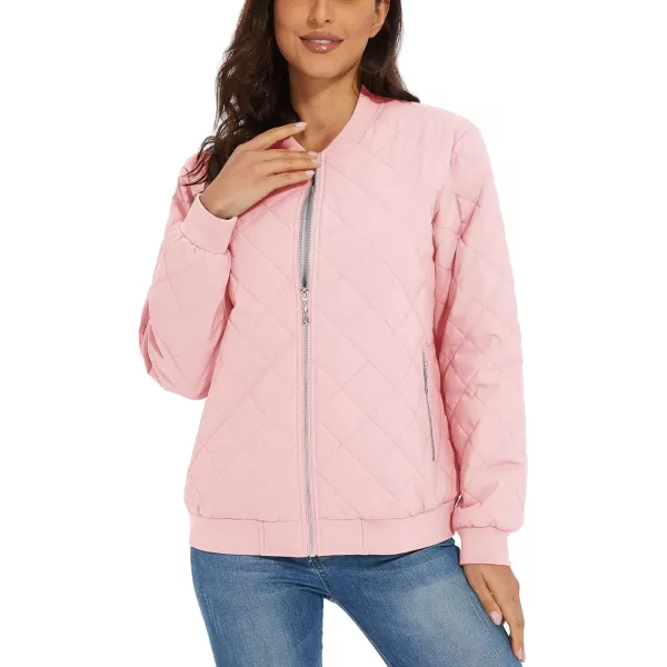 MAGCOMSEN Women's Diamond Quilted Jackets Lightweight Casual Bomber Jacket Warm Cotton Padded Coats with 2 Pockets