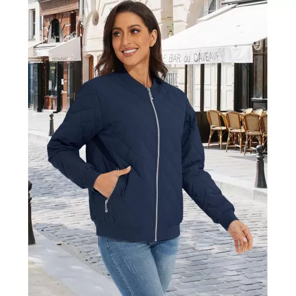MAGCOMSEN Women's Diamond Quilted Jackets Lightweight Casual Bomber Jacket Warm Cotton Padded Coats with 2 Pockets