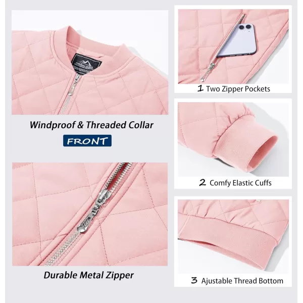 MAGCOMSEN Women's Diamond Quilted Jackets Lightweight Casual Bomber Jacket Warm Cotton Padded Coats with 2 Pockets