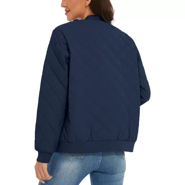 MAGCOMSEN Women's Diamond Quilted Jackets Lightweight Casual Bomber Jacket Warm Cotton Padded Coats with 2 Pockets