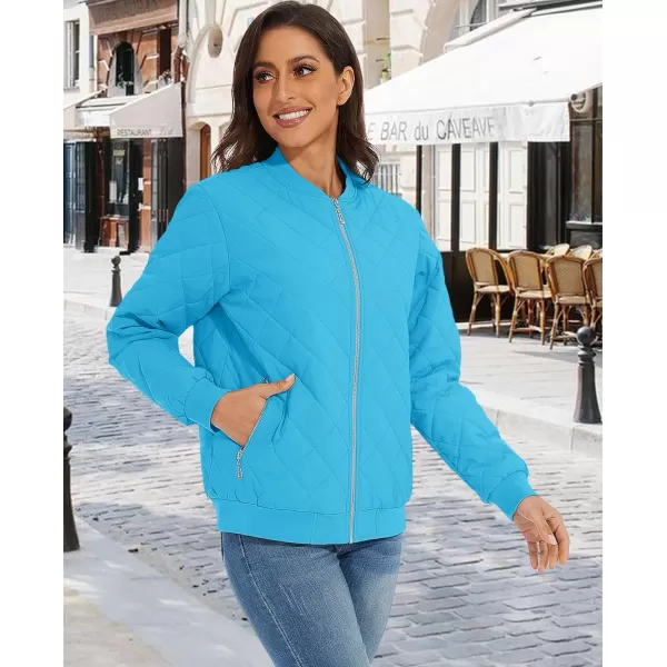 MAGCOMSEN Women's Diamond Quilted Jackets Lightweight Casual Bomber Jacket Warm Cotton Padded Coats with 2 Pockets