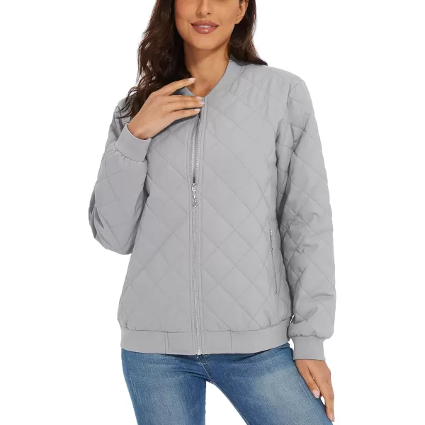 MAGCOMSEN Women's Diamond Quilted Jackets Lightweight Casual Bomber Jacket Warm Cotton Padded Coats with 2 Pockets
