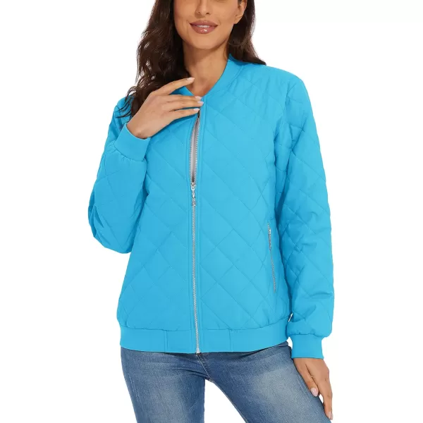 MAGCOMSEN Women's Diamond Quilted Jackets Lightweight Casual Bomber Jacket Warm Cotton Padded Coats with 2 Pockets