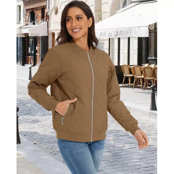 MAGCOMSEN Women's Diamond Quilted Jackets Lightweight Casual Bomber Jacket Warm Cotton Padded Coats with 2 Pockets