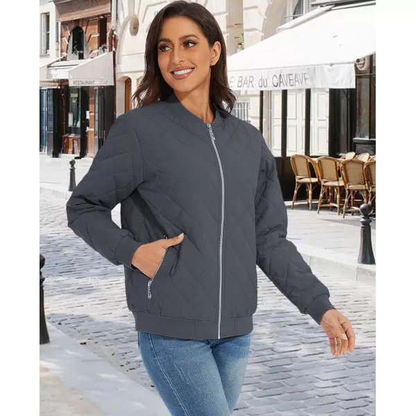 MAGCOMSEN Women's Diamond Quilted Jackets Lightweight Casual Bomber Jacket Warm Cotton Padded Coats with 2 Pockets