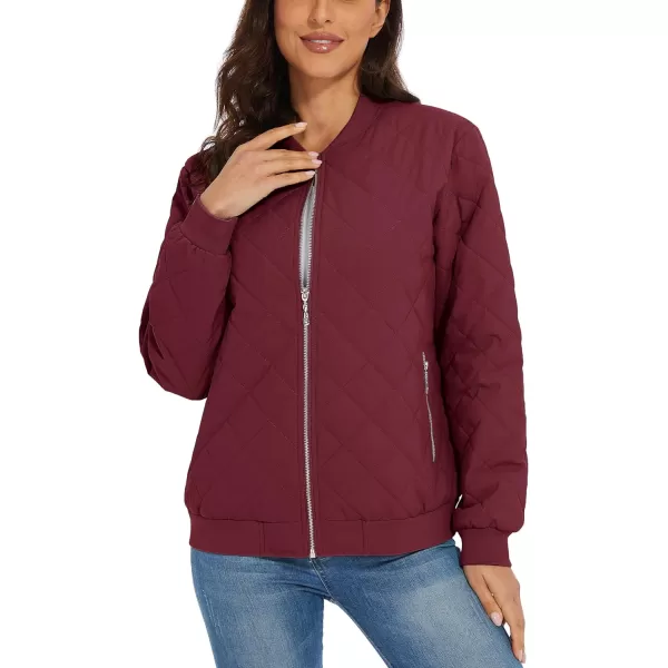 MAGCOMSEN Women's Diamond Quilted Jackets Lightweight Casual Bomber Jacket Warm Cotton Padded Coats with 2 Pockets