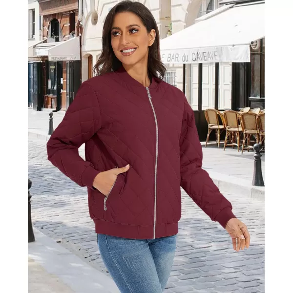 MAGCOMSEN Women's Diamond Quilted Jackets Lightweight Casual Bomber Jacket Warm Cotton Padded Coats with 2 Pockets