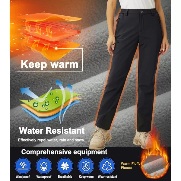 MAGCOMSEN Women's Fleece Lined Winter Hiking Pants Waterproof Insulated Ski Snow Pants Outdoor Hunting Softshell Pants