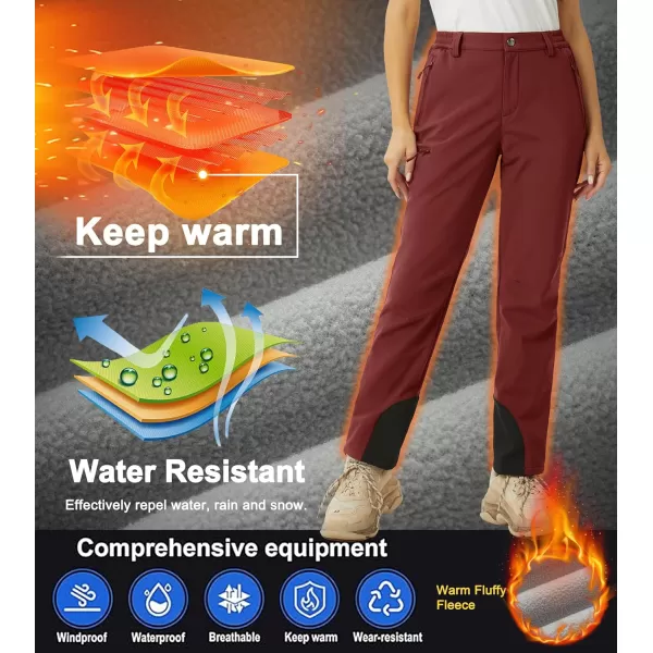 MAGCOMSEN Women's Fleece Lined Winter Hiking Pants Waterproof Insulated Ski Snow Pants Outdoor Hunting Softshell Pants