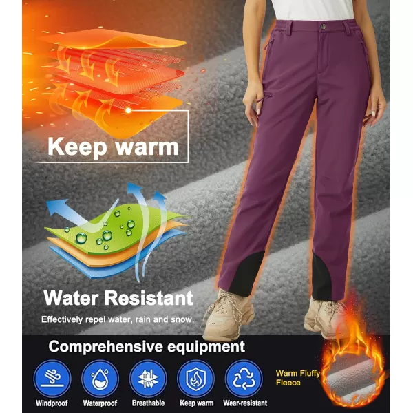 MAGCOMSEN Women's Fleece Lined Winter Hiking Pants Waterproof Insulated Ski Snow Pants Outdoor Hunting Softshell Pants