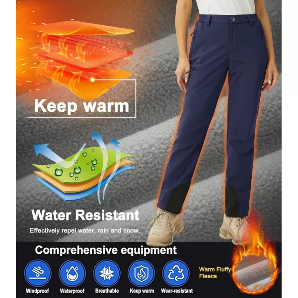 MAGCOMSEN Women's Fleece Lined Winter Hiking Pants Waterproof Insulated Ski Snow Pants Outdoor Hunting Softshell Pants