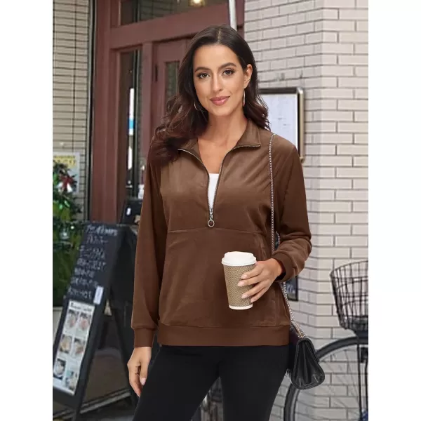 MAGCOMSEN Womens Half Zip Pullover Velour Stand Collar Casual Sweater Long Sleeve Solid Sweatshirts with Pockets