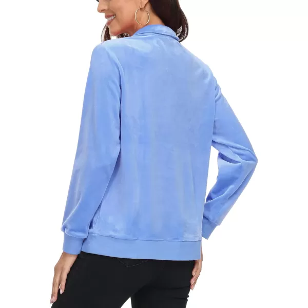 MAGCOMSEN Womens Half Zip Pullover Velour Stand Collar Casual Sweater Long Sleeve Solid Sweatshirts with Pockets