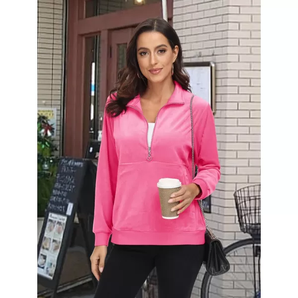 MAGCOMSEN Womens Half Zip Pullover Velour Stand Collar Casual Sweater Long Sleeve Solid Sweatshirts with Pockets