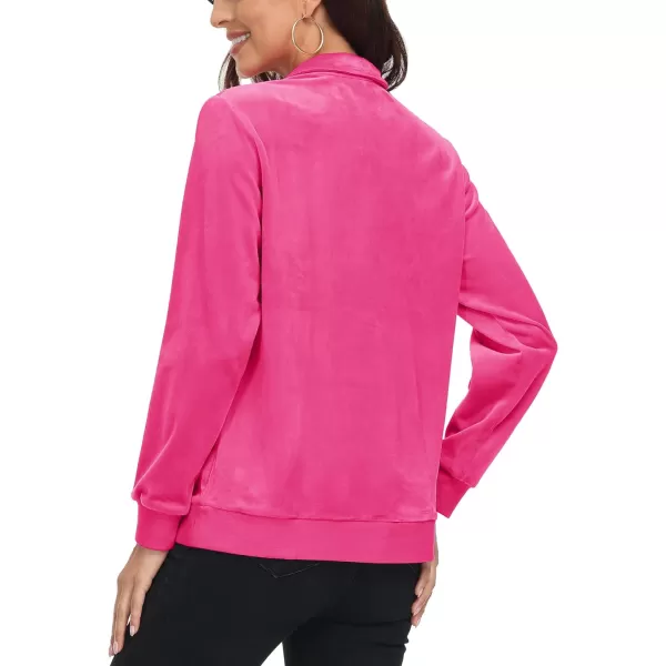 MAGCOMSEN Womens Half Zip Pullover Velour Stand Collar Casual Sweater Long Sleeve Solid Sweatshirts with Pockets
