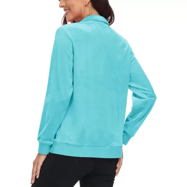 MAGCOMSEN Womens Half Zip Pullover Velour Stand Collar Casual Sweater Long Sleeve Solid Sweatshirts with Pockets