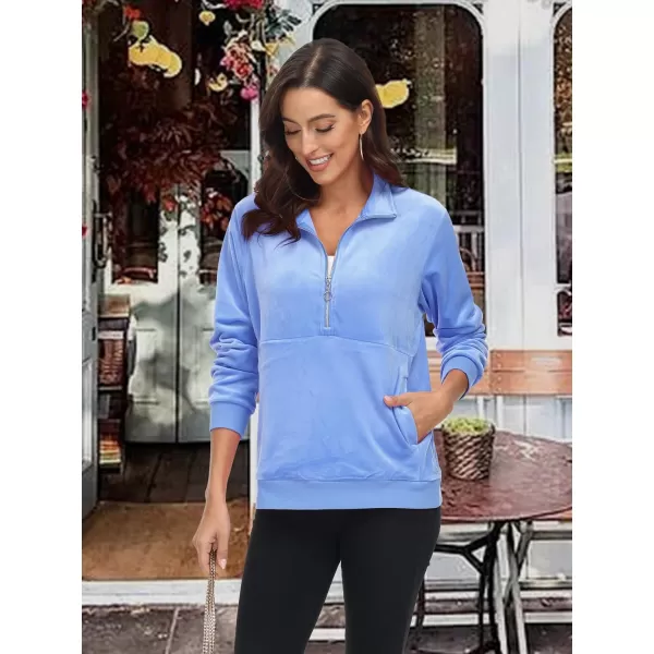 MAGCOMSEN Womens Half Zip Pullover Velour Stand Collar Casual Sweater Long Sleeve Solid Sweatshirts with Pockets
