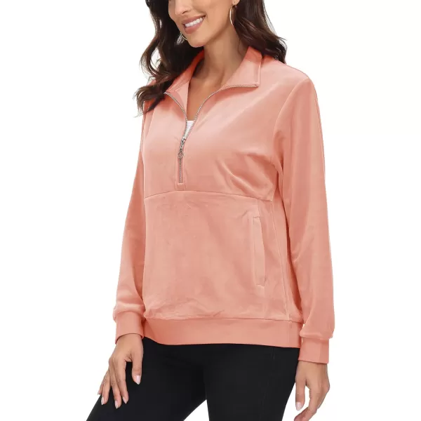 MAGCOMSEN Womens Half Zip Pullover Velour Stand Collar Casual Sweater Long Sleeve Solid Sweatshirts with Pockets