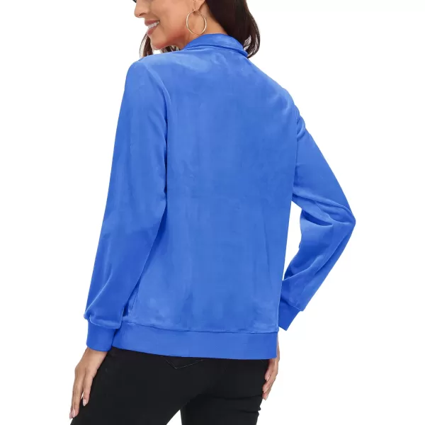 MAGCOMSEN Womens Half Zip Pullover Velour Stand Collar Casual Sweater Long Sleeve Solid Sweatshirts with Pockets