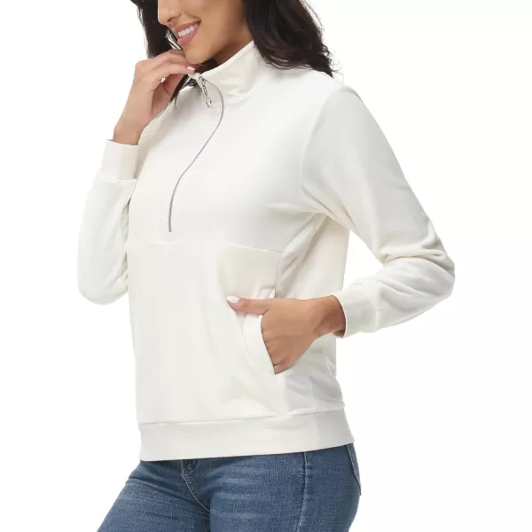 MAGCOMSEN Womens Half Zip Pullover Velour Stand Collar Casual Sweater Long Sleeve Solid Sweatshirts with Pockets