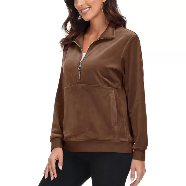 MAGCOMSEN Womens Half Zip Pullover Velour Stand Collar Casual Sweater Long Sleeve Solid Sweatshirts with Pockets