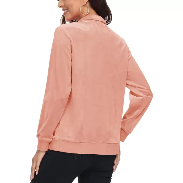 MAGCOMSEN Womens Half Zip Pullover Velour Stand Collar Casual Sweater Long Sleeve Solid Sweatshirts with Pockets