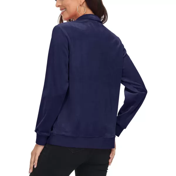MAGCOMSEN Womens Half Zip Pullover Velour Stand Collar Casual Sweater Long Sleeve Solid Sweatshirts with Pockets