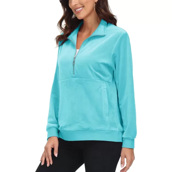 MAGCOMSEN Womens Half Zip Pullover Velour Stand Collar Casual Sweater Long Sleeve Solid Sweatshirts with Pockets