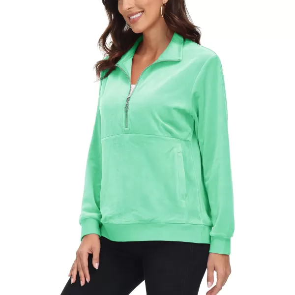 MAGCOMSEN Womens Half Zip Pullover Velour Stand Collar Casual Sweater Long Sleeve Solid Sweatshirts with Pockets