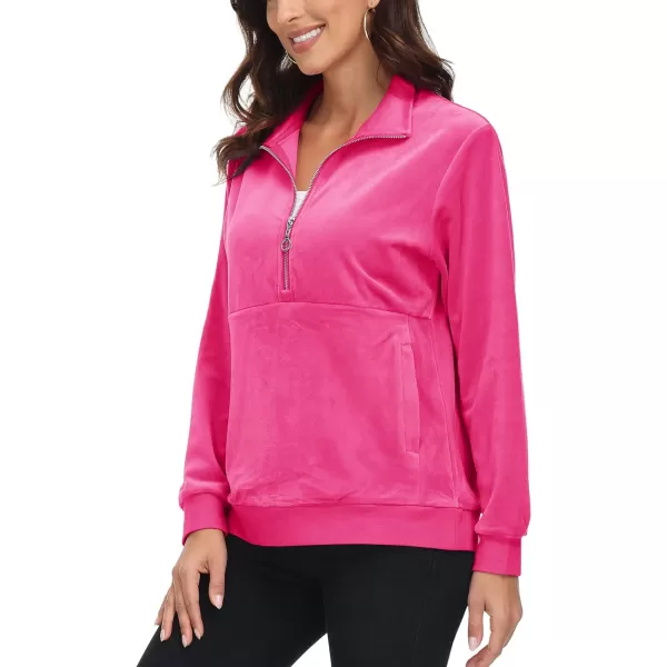 MAGCOMSEN Womens Half Zip Pullover Velour Stand Collar Casual Sweater Long Sleeve Solid Sweatshirts with Pockets