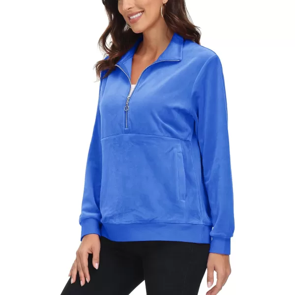 MAGCOMSEN Womens Half Zip Pullover Velour Stand Collar Casual Sweater Long Sleeve Solid Sweatshirts with Pockets