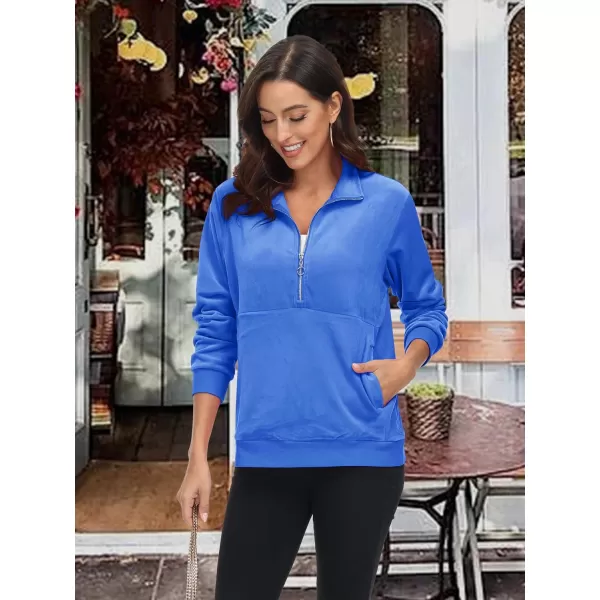 MAGCOMSEN Womens Half Zip Pullover Velour Stand Collar Casual Sweater Long Sleeve Solid Sweatshirts with Pockets