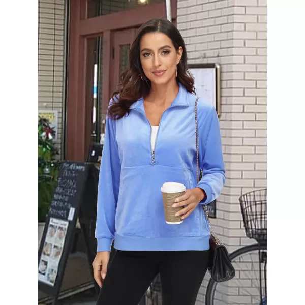 MAGCOMSEN Womens Half Zip Pullover Velour Stand Collar Casual Sweater Long Sleeve Solid Sweatshirts with Pockets