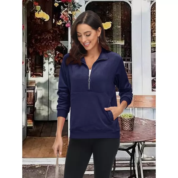 MAGCOMSEN Womens Half Zip Pullover Velour Stand Collar Casual Sweater Long Sleeve Solid Sweatshirts with Pockets