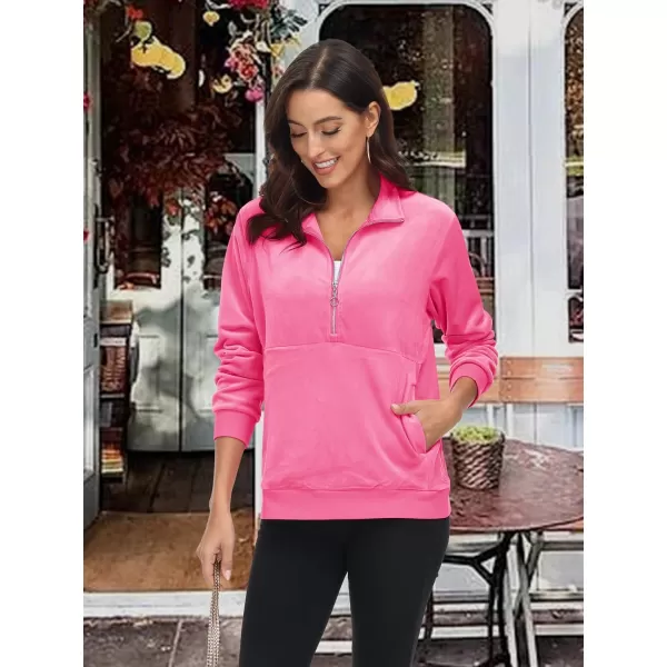 MAGCOMSEN Womens Half Zip Pullover Velour Stand Collar Casual Sweater Long Sleeve Solid Sweatshirts with Pockets