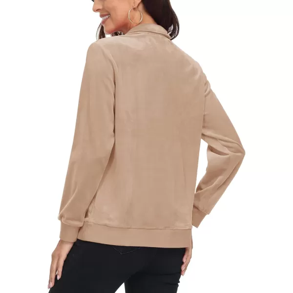 MAGCOMSEN Womens Half Zip Pullover Velour Stand Collar Casual Sweater Long Sleeve Solid Sweatshirts with Pockets