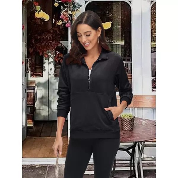 MAGCOMSEN Womens Half Zip Pullover Velour Stand Collar Casual Sweater Long Sleeve Solid Sweatshirts with Pockets