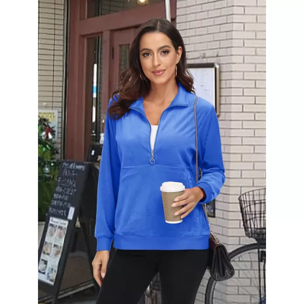 MAGCOMSEN Womens Half Zip Pullover Velour Stand Collar Casual Sweater Long Sleeve Solid Sweatshirts with Pockets