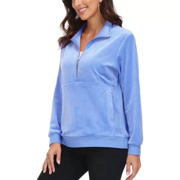 MAGCOMSEN Womens Half Zip Pullover Velour Stand Collar Casual Sweater Long Sleeve Solid Sweatshirts with Pockets