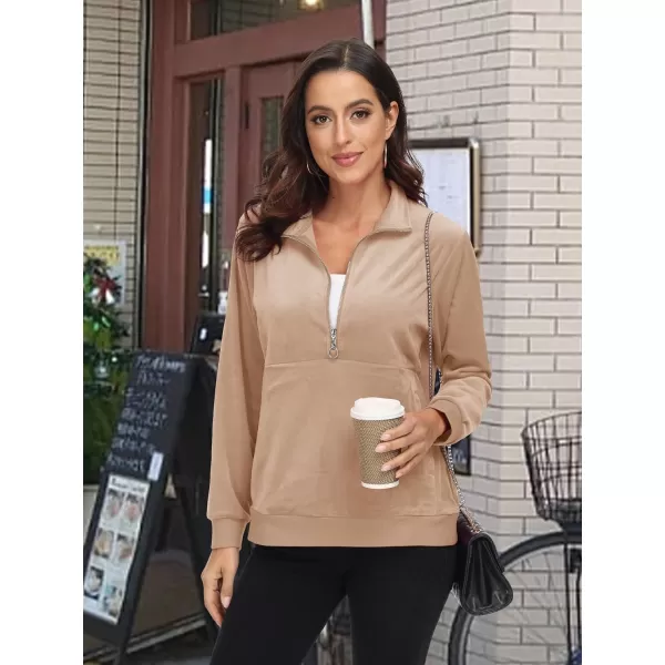 MAGCOMSEN Womens Half Zip Pullover Velour Stand Collar Casual Sweater Long Sleeve Solid Sweatshirts with Pockets