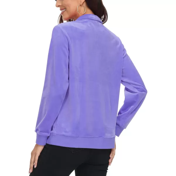 MAGCOMSEN Womens Half Zip Pullover Velour Stand Collar Casual Sweater Long Sleeve Solid Sweatshirts with Pockets