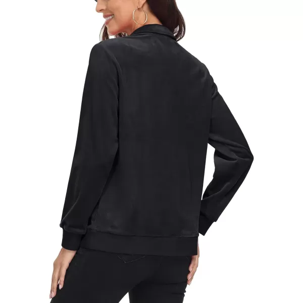 MAGCOMSEN Womens Half Zip Pullover Velour Stand Collar Casual Sweater Long Sleeve Solid Sweatshirts with Pockets
