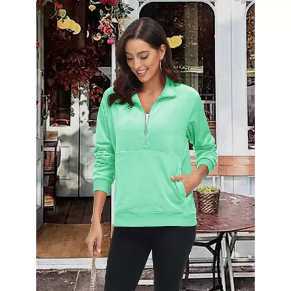 MAGCOMSEN Womens Half Zip Pullover Velour Stand Collar Casual Sweater Long Sleeve Solid Sweatshirts with Pockets