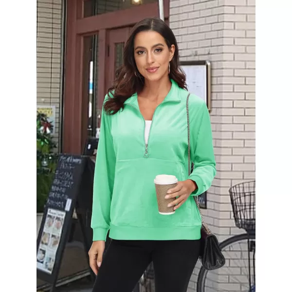 MAGCOMSEN Womens Half Zip Pullover Velour Stand Collar Casual Sweater Long Sleeve Solid Sweatshirts with Pockets